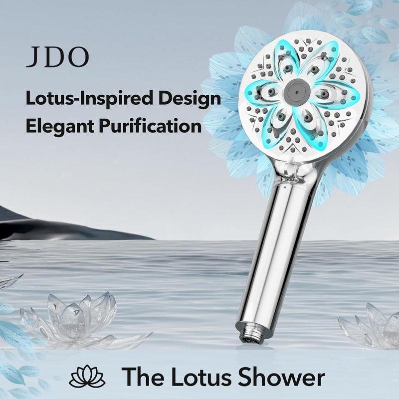 JDO رأس دش محمول مع 6 إعدادات فلتر، رأس دش عالي الضغط مع خرطوشة فلتر قابلة للاستبدال 4.7 بوصة رأس دش قابل للفصل لإزالة الكلور من المياه العسرة خرطوم من الفولاذ المقاوم للصدأ بطول 59 بوصة - Image 2